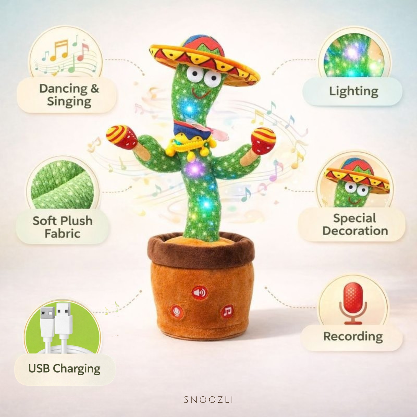 Talking Cactus - Interactive Dancing & Repeating Plush Toy for Babies & Toddlers